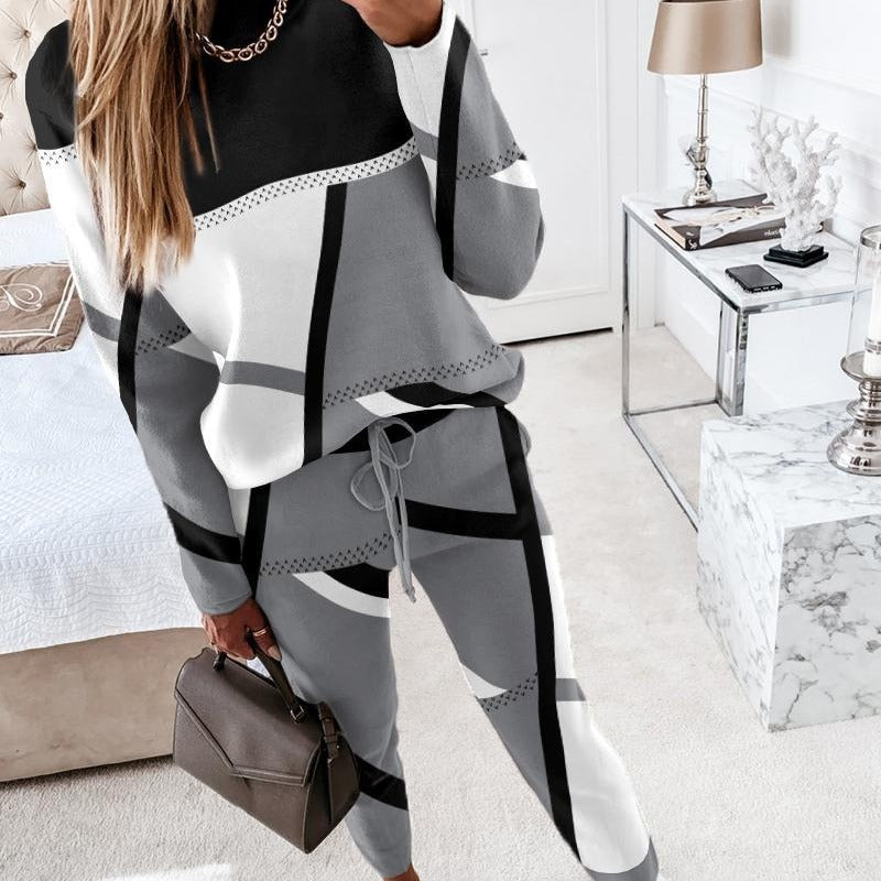 Dames Ensemble de loisirs à la mode avec motif géométrique et coupe stylée Chic und Stil