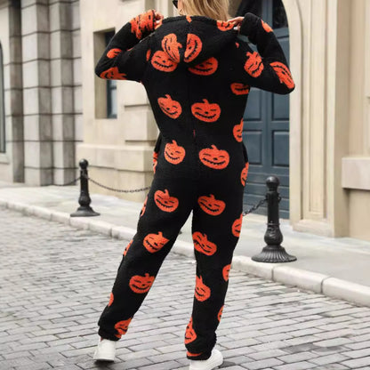 Dames Combinaison Halloween confortable avec capuche et polaire mignonne Chic und Stil