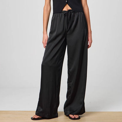 Elegant wide satin pants for women with high waist and tie belt Chic and Style