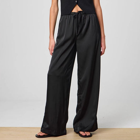 Elegant wide satin pants for women with high waist and tie belt Chic and Style