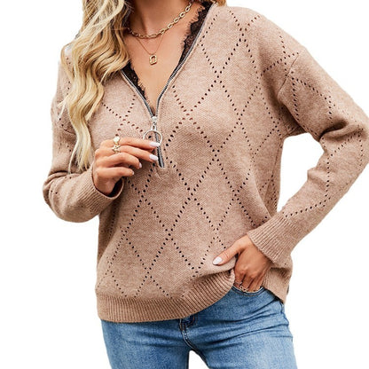 Pull en tricot femme avec décolleté en V et fermeture éclair Chic und Stil