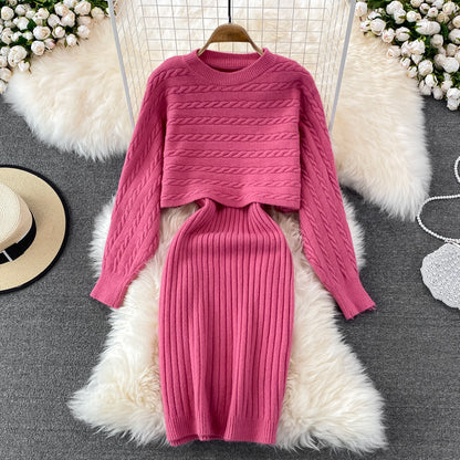 Robe en tricot à tresses pour femmes avec partie pull courte Chic und Stil