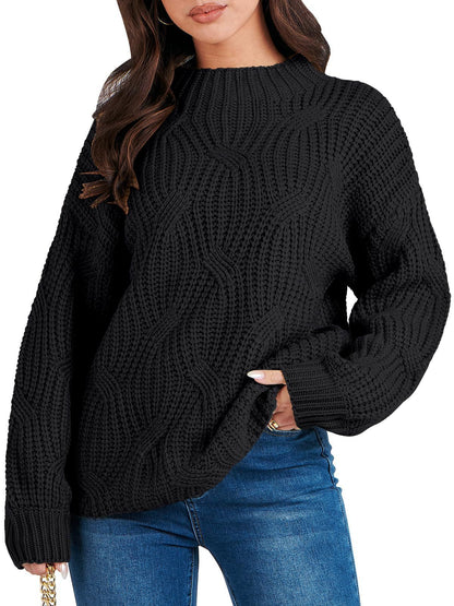 Dames gros pull en tricot avec motif en vagues extravagant et col haut Chic und Stil