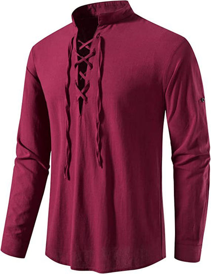 Chemise homme à manches longues avec détail de laçage moderne et col montant décontracté Chic und Stil