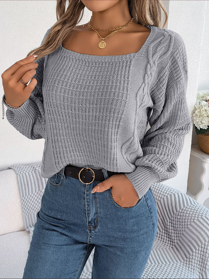 Pull en grosse maille pour femmes avec encolure carrée et manches volumineuses Chic und Stil