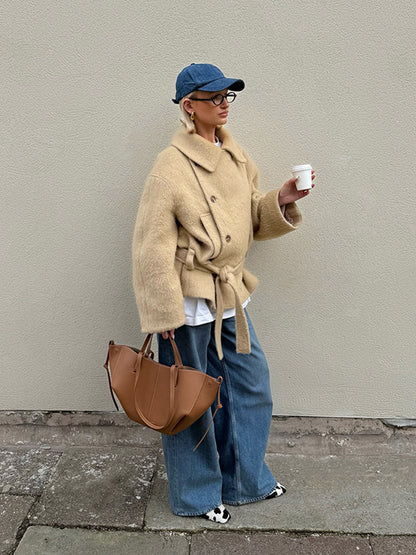 Dames chaude et stylée veste en laine oversized Chic und Stil