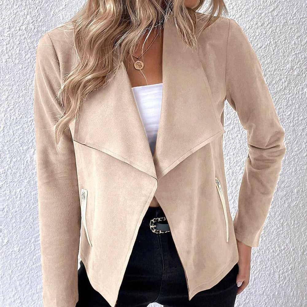 Dames élégant blazer court avec coupe asymétrique et poches zippées Chic und Stil