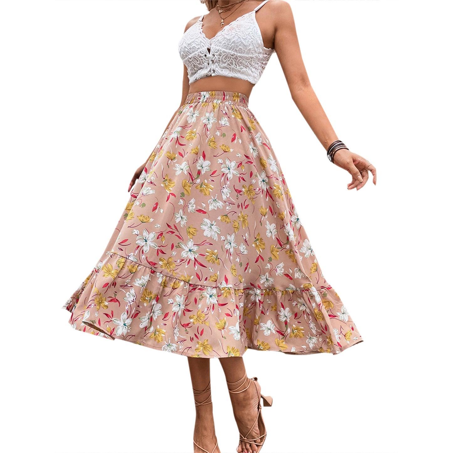 Jupe maxi femme avec design floral et ourlet volumineux Chic und Stil