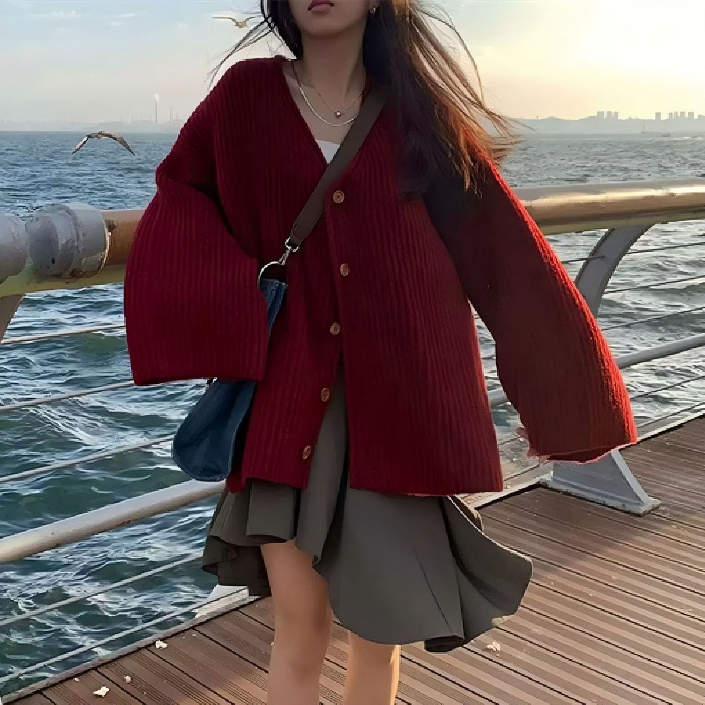 Women's comfortable knitted vest with button closure and chic, stylish V-neck