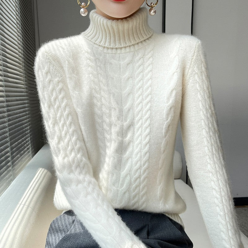 Pull en gros tricot pour femme avec col haut et motif en torsades structuré Chic und Stil