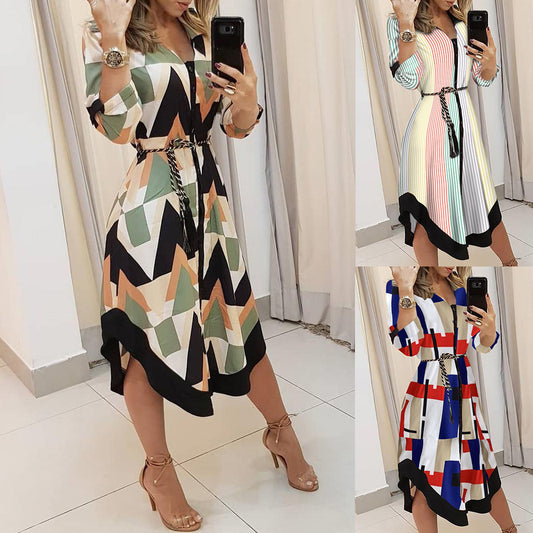 Ladies' Striped Button-Down Shirt Dress with Belt Chic und Stil