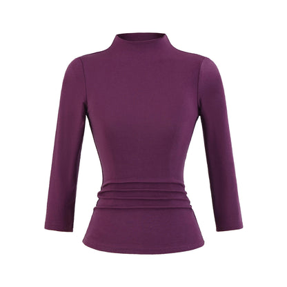 Chemise à manches longues pour femmes avec col montant et détails froncés Chic und Stil