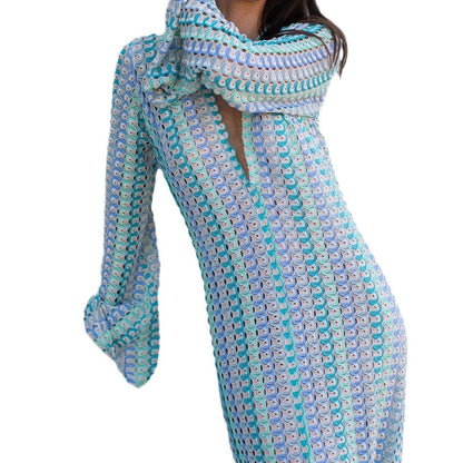 Robe maxi élégante pour femmes avec décolleté en V profond et manches larges Chic und Stil