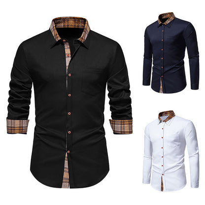 Chemise à manches longues pour hommes avec un col à carreaux moderne et un mélange de coton de haute qualité Chic und Stil