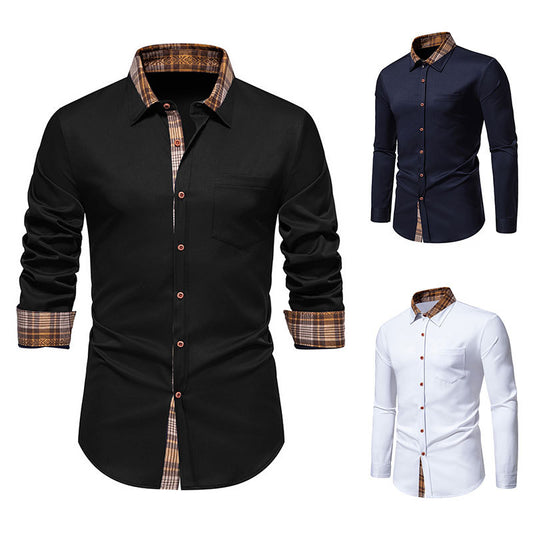 Chemise à manches longues pour hommes avec un col à carreaux moderne et un mélange de coton de haute qualité Chic und Stil