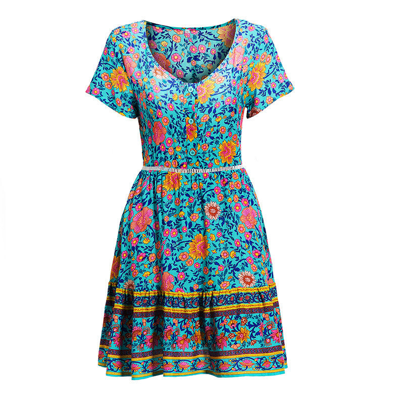 Robe d'été élégante pour femmes avec design floral et ceinture taille Chic und Stil