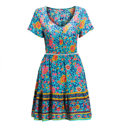 Robe d'été élégante pour femmes avec design floral et ceinture taille Chic und Stil