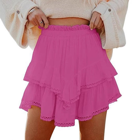 Jupe d'été pour femmes avec des détails voluminueux en dentelle et une taille élastique Chic und Stil