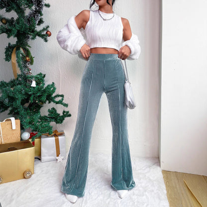 Women Elegant and Comfortable Satin Pants with Vertical Stripes Chic and Style