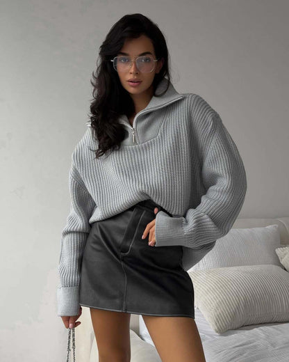 Pull en tricot surdimensionné pour femme avec col montant et fermeture éclair Chic und Stil