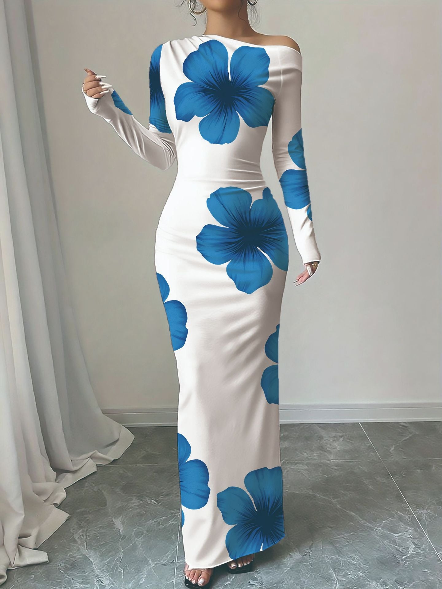 Robe longue élégante à manches longues pour dames avec motif floral Chic und Stil