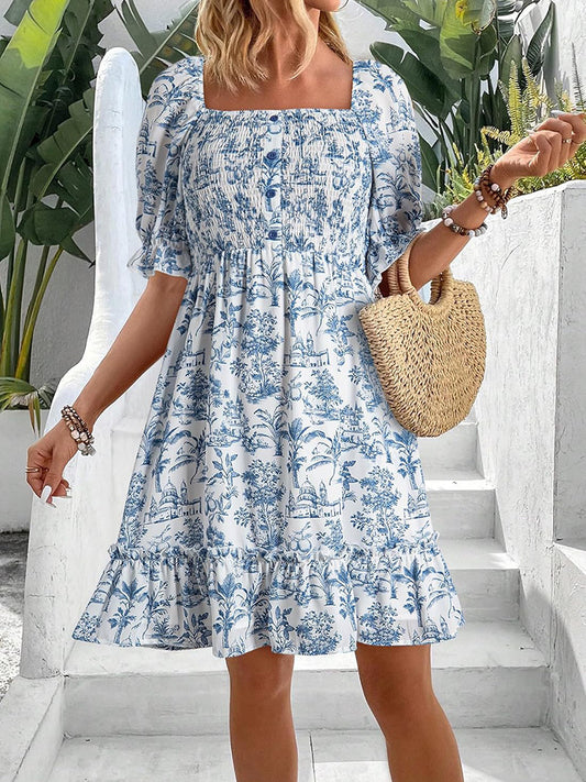 Robe d'été romantique pour dames avec des manches bouffantes et des volants Chic und Stil