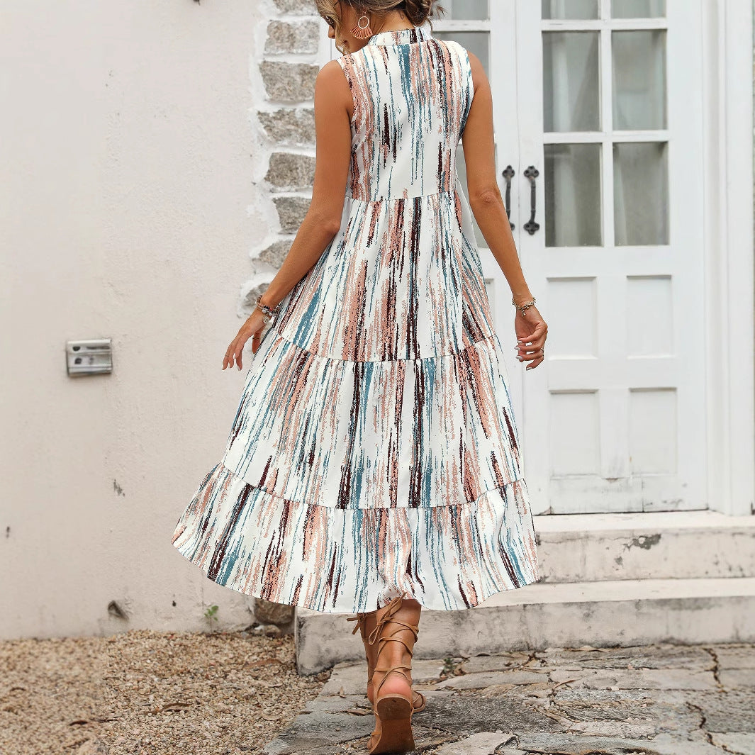 Robe maxi pour femmes avec décolleté en V à la mode et détails de boutons Chic und Stil