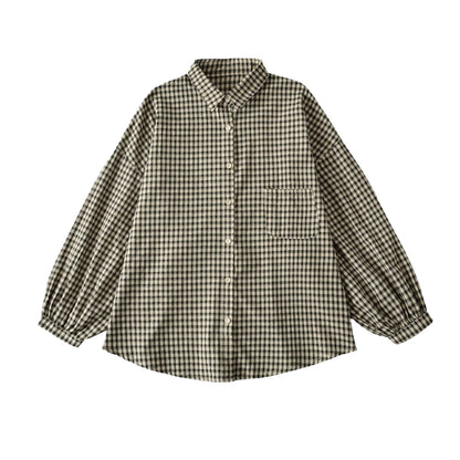 Blouse à carreaux décontractée pour femmes avec épaules dénudées et grands boutons Chic und Stil