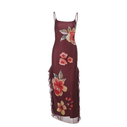 Robe maxi à ruchés à motifs floraux Chic und Stil pour femmes