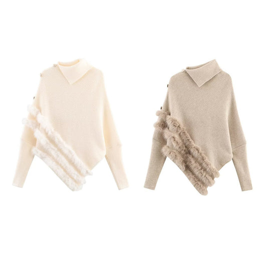 Fashionable women's poncho with luxurious fur trims and an innovative cut Chic and Style