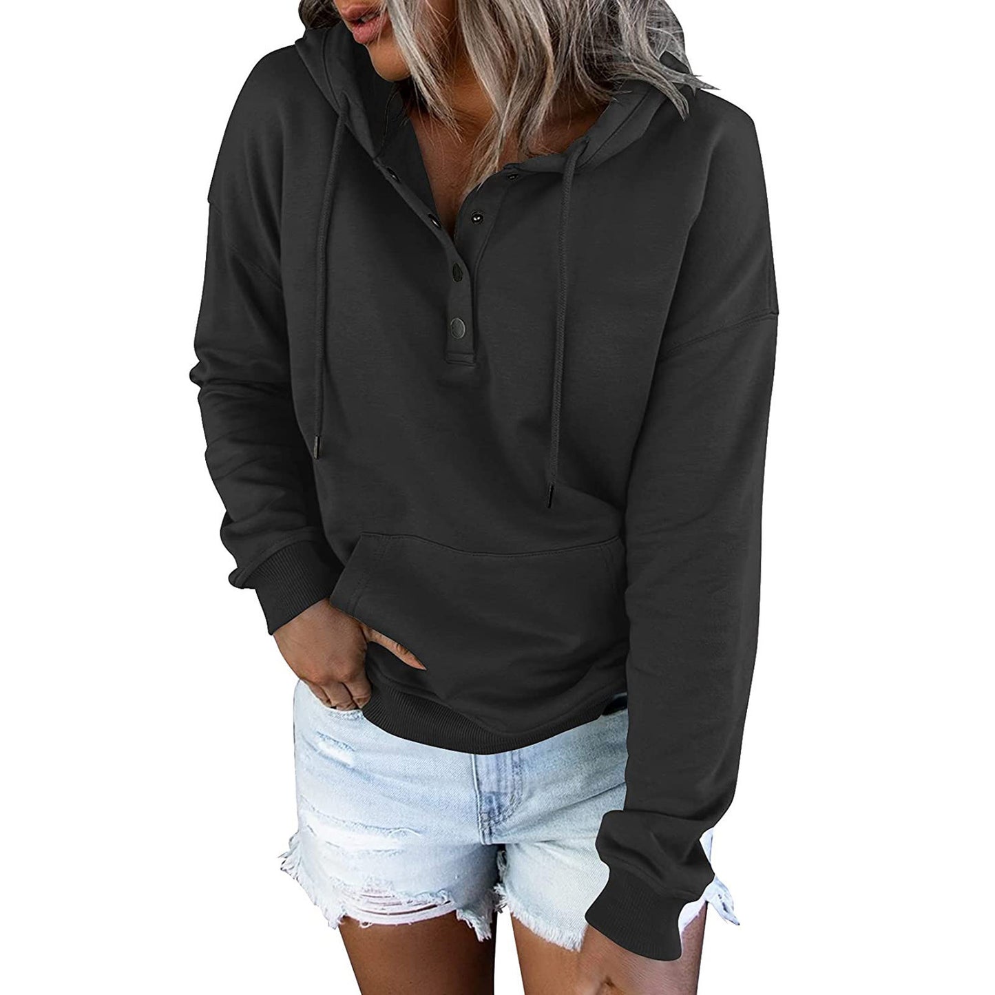 Dames hoodie avec patte de boutonnage intégrée Chic und Stil