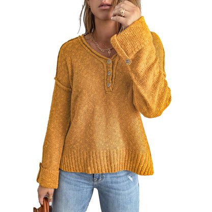 Pull-over en maille décontracté pour femmes avec détails de boutons et épaules tombantes Chic und Stil