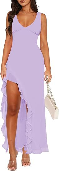 Robe maxi femme avec ourlet asymétrique et détails de volants Chic und Stil