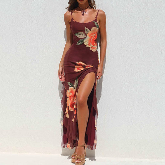 Robe maxi à ruchés à motifs floraux Chic und Stil pour femmes