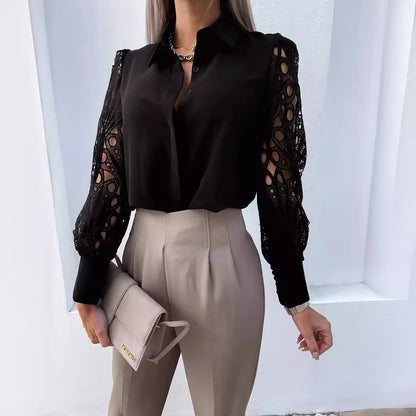 Chemisier dames avec des manches en dentelle volumineuses et un col élégant Chic und Stil