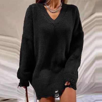 Pull décontracté pour femmes en style oversize avec décolleté en V et franges décontractées Chic und Stil