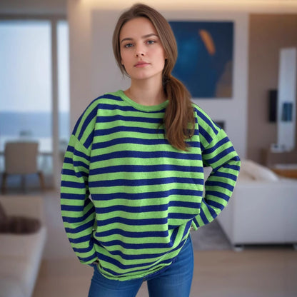 Pull over-size décontracté pour femmes avec de larges rayures Chic und Stil