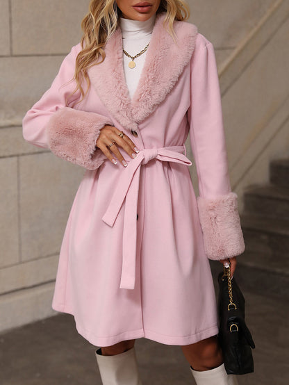 Dames Élégante Veste de Transition avec Col Doux et Ceinture à Nouer Chic und Stil