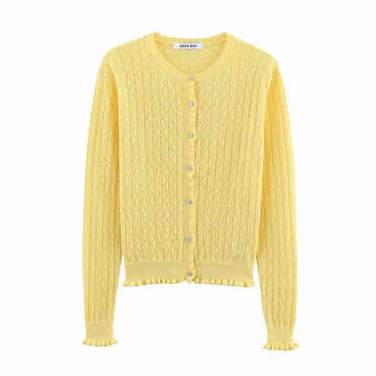 Dames fine cardigan avec motif en côtes et volants Chic und Stil