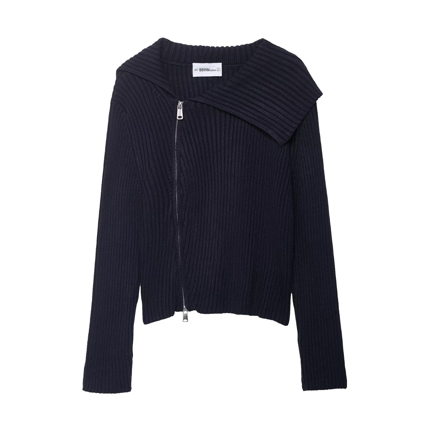 Dame pull en tricot stylé avec col asymétrique et fermeture éclair Chic und Stil
