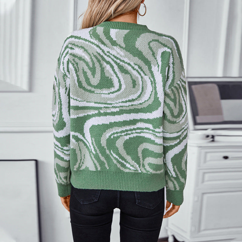 Pull-over en tricot à motifs pour femmes avec un motif de vagues moderne et un col rond Chic und Stil