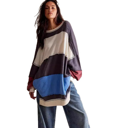 Ladies Casual Oversized Knit Pullover with Chic and Stylish Color Combination