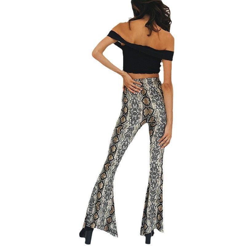 Flared pants for women with snake print Chic and Style