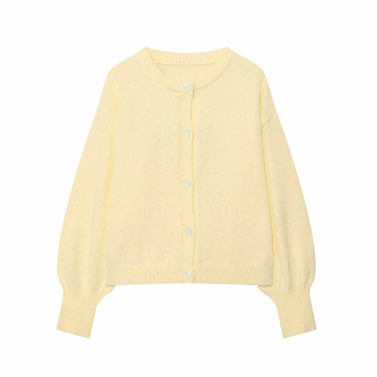 Damen weiche Strickjacke mit Knopfleiste und ballonförmigen Ärmeln Chic und Stil