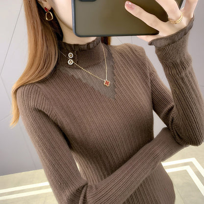 Pull en maille élégant pour femmes avec des insertions transparentes et des détails de boutons Chic und Stil