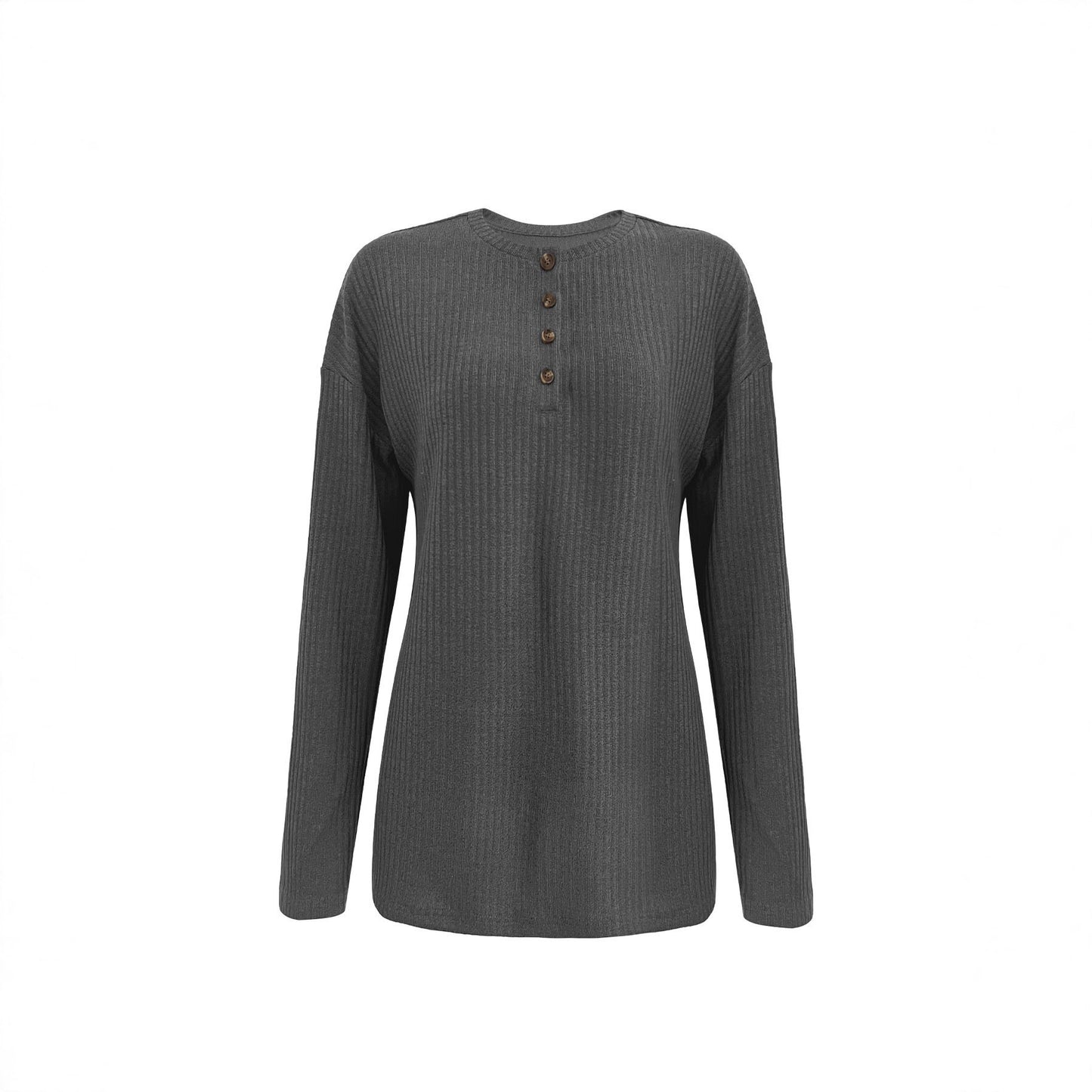 Pull ribbed de loisirs pour femmes avec patte de boutonnage et manches 3/4 Chic und Stil