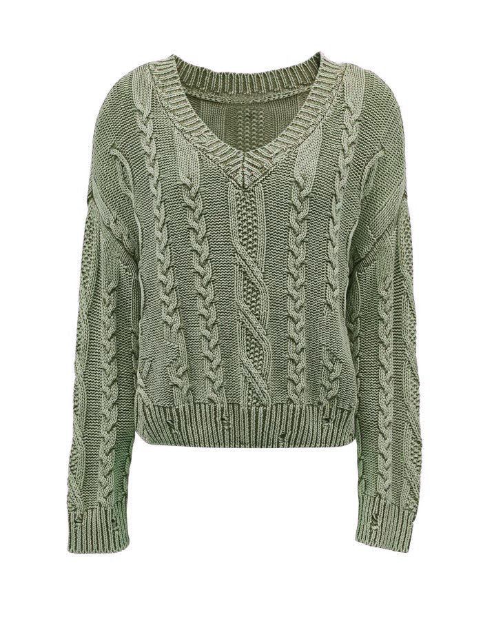 Pull en gros tricot confortable pour dames avec décolleté en V et design en torsades Chic und Stil