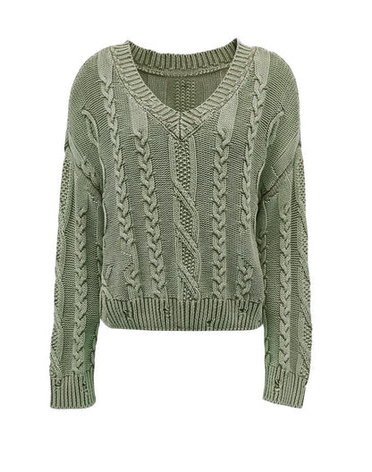 Pull en gros tricot confortable pour dames avec décolleté en V et design en torsades Chic und Stil