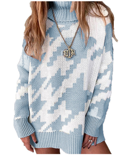 Pull en maille épaisse pour femmes avec col montant et motif géométrique moderne Chic und Stil
