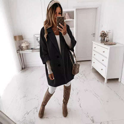 Chic and Style Women's Oversized Relaxed Coat with Double Button Closure